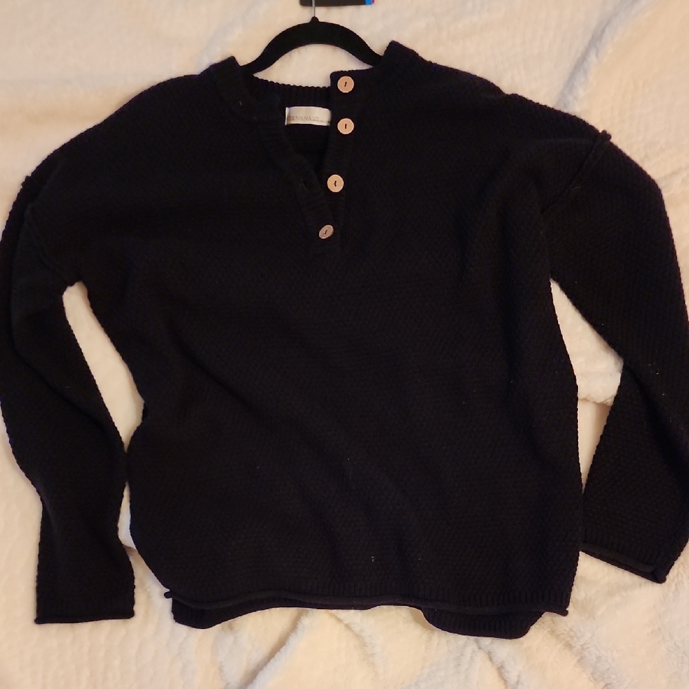 Zenana Outfitters Black Knit Sweater with Buttons